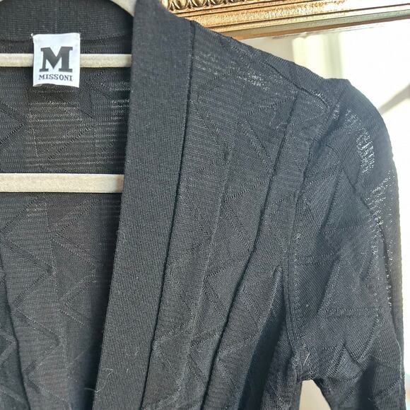 M Missoni Black Chevron Pattern Rib Trim Open Front Knit Wool Cardigan Medium - Picture 2 of 8